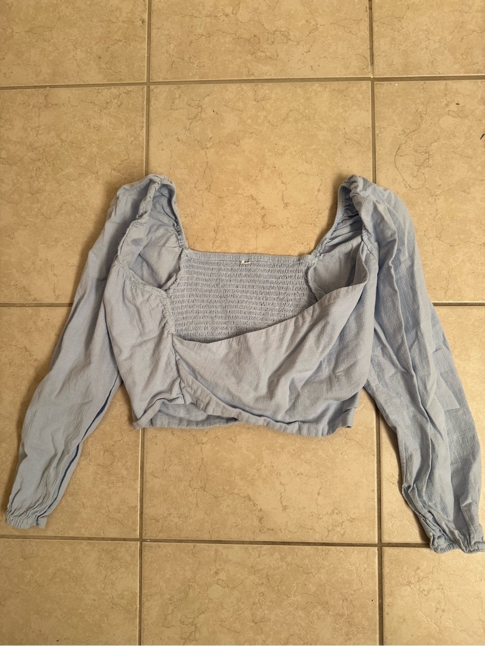 SHEIN Light Blue Smocked Puff Sleeve Crop Top